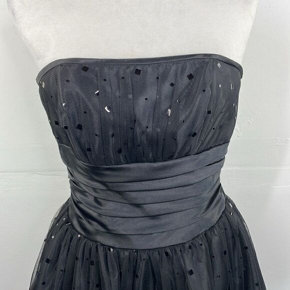Jessica McClintock For Gunne Sax Black Strapless Netted Embellished Dress 3 - Picture 3 of 16